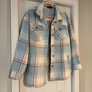 Heavy Weight Plaid Flannel Shacket in Pink, Blue and White